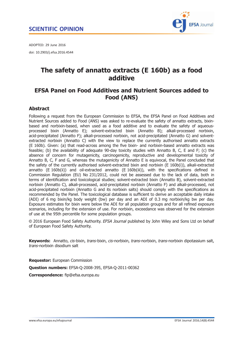 PDF) The safety of annatto extracts (E 160b) as a food additive