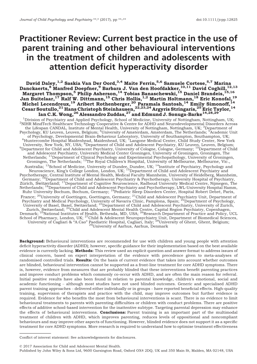 Pdf Practitioner Review Current Best Practice In The Use Of Parent Training And Other Behavioural Interventions In The Treatment Of Children And Adolescents With Attention Deficit Hyperactivity Disorder Adhd