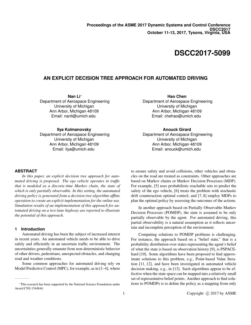 PDF) An Explicit Decision Tree Approach for Automated Driving