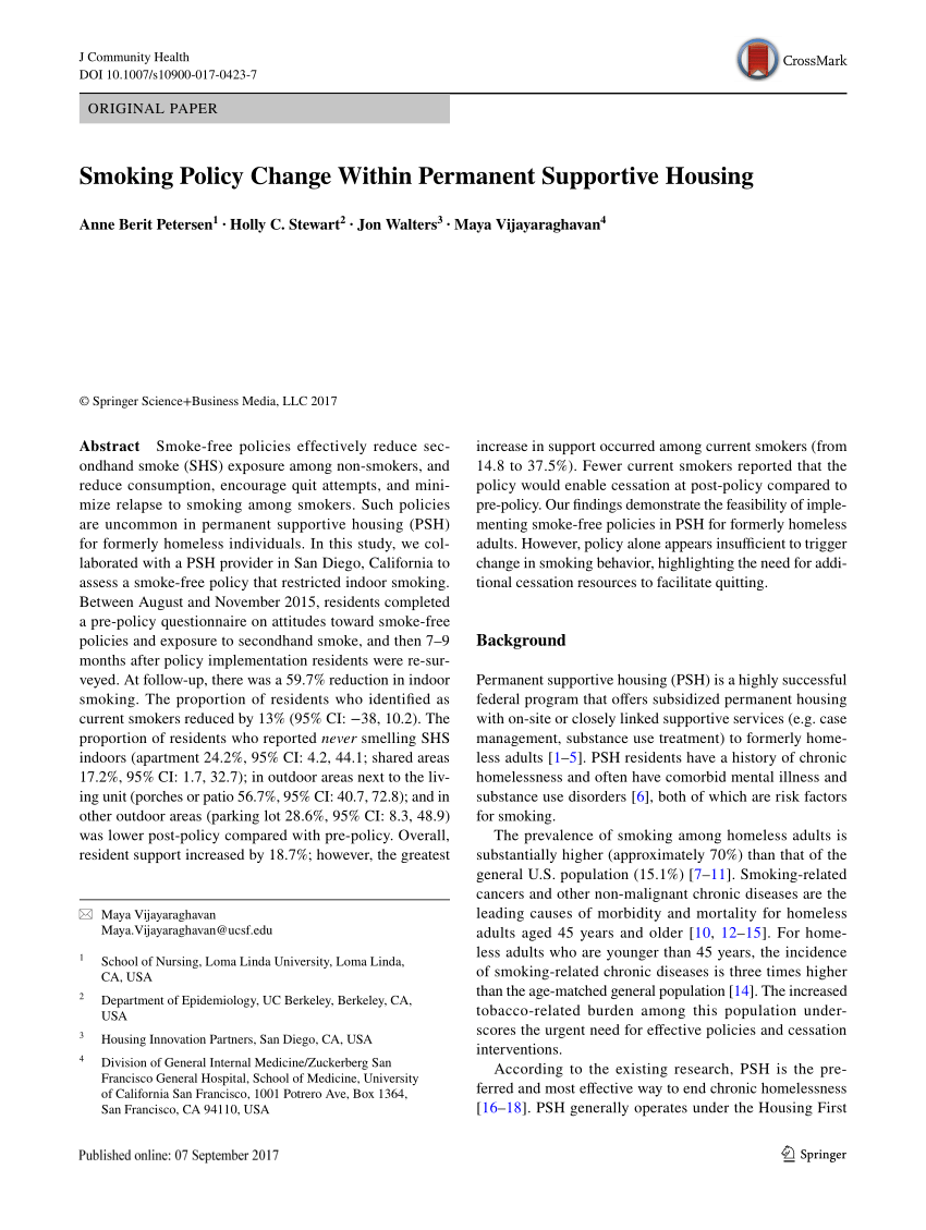 (PDF) Smoking Policy Change Within Permanent Supportive Housing
