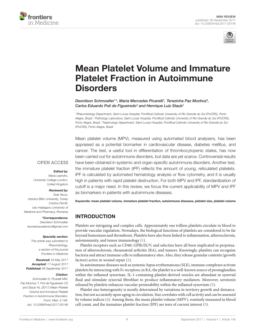 PDF Mean Platelet Volume and Immature Platelet Fraction in  