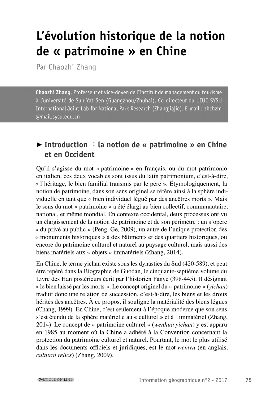 Pdf L Evolution Historique De La Notion De Patrimoine En Chine