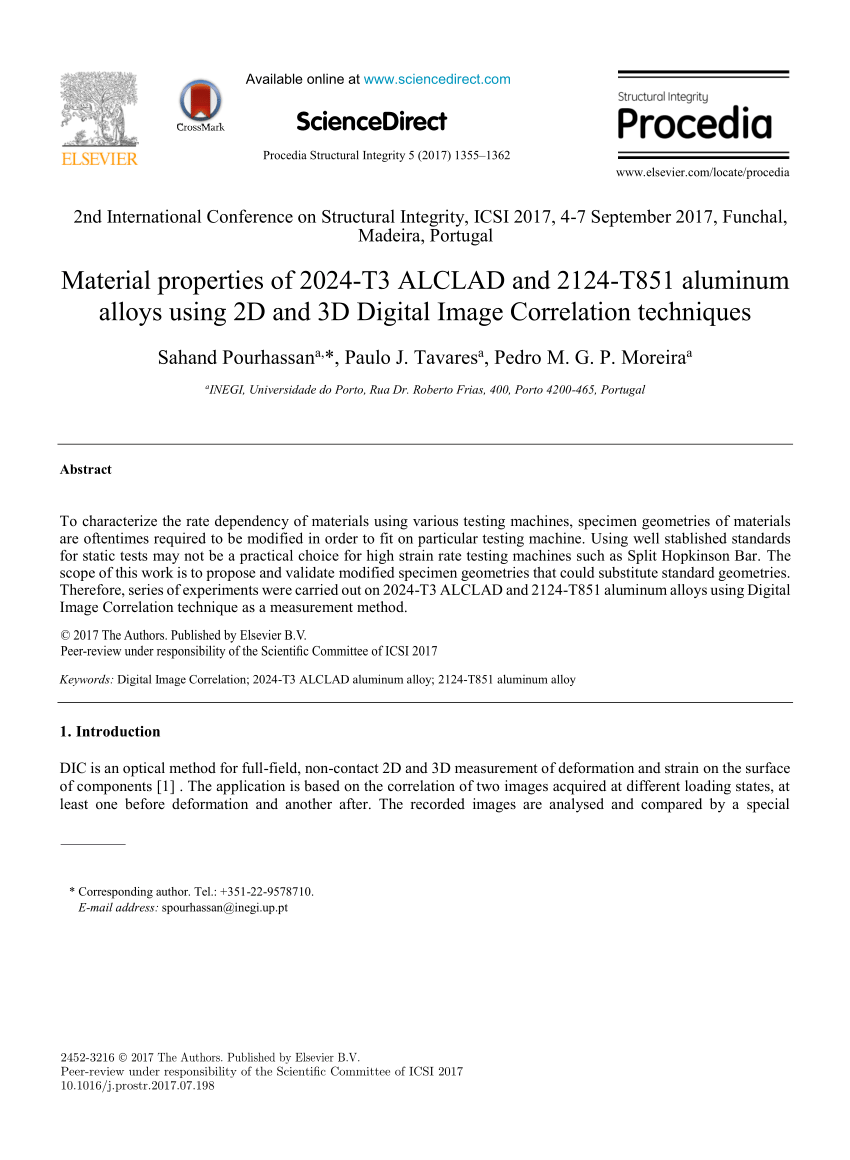 (PDF) Material properties of 2024T3 ALCLAD and 2124T851 aluminum