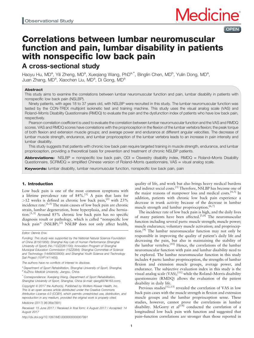 PDF) Correlations between lumbar neuromuscular function and pain