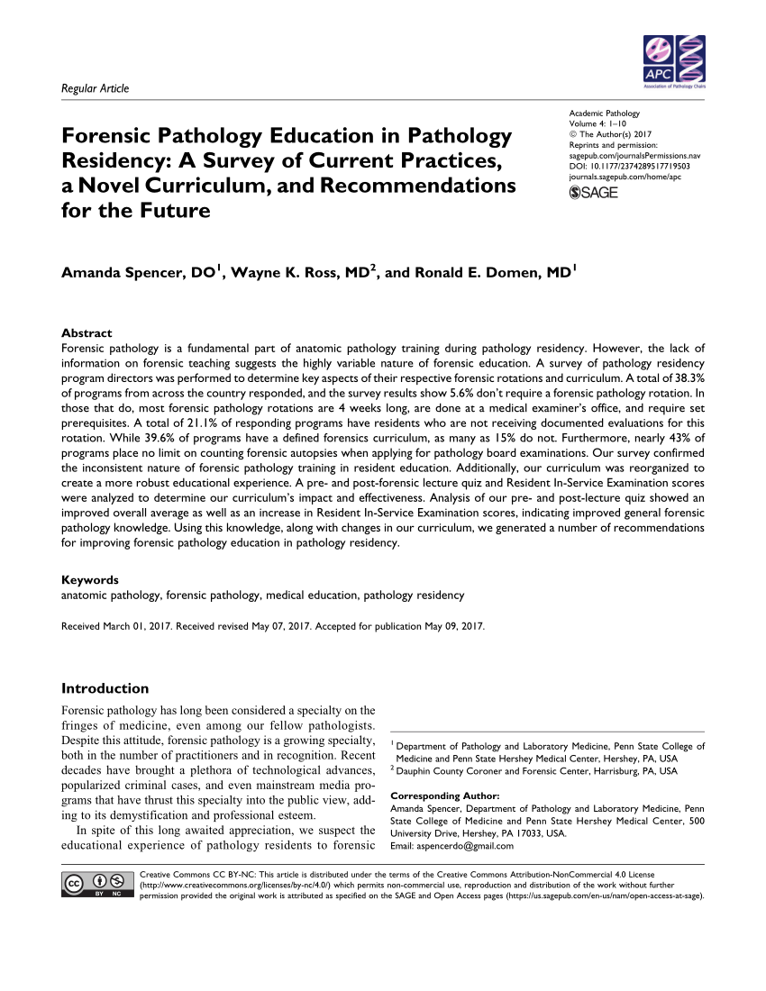 PDF) Forensic Pathology Education in Pathology Residency: A Survey With Blank Autopsy Report Template