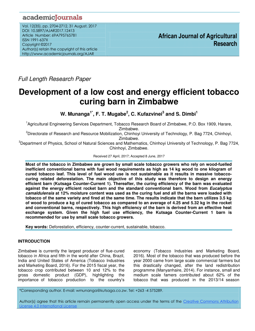 Pdf Development Of A Low Cost And Energy Efficient Tobacco Curing