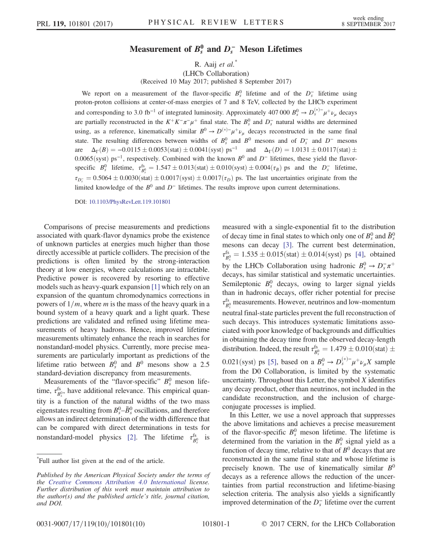 Pdf Measurement Of B S 0 And D S Meson Lifetimes