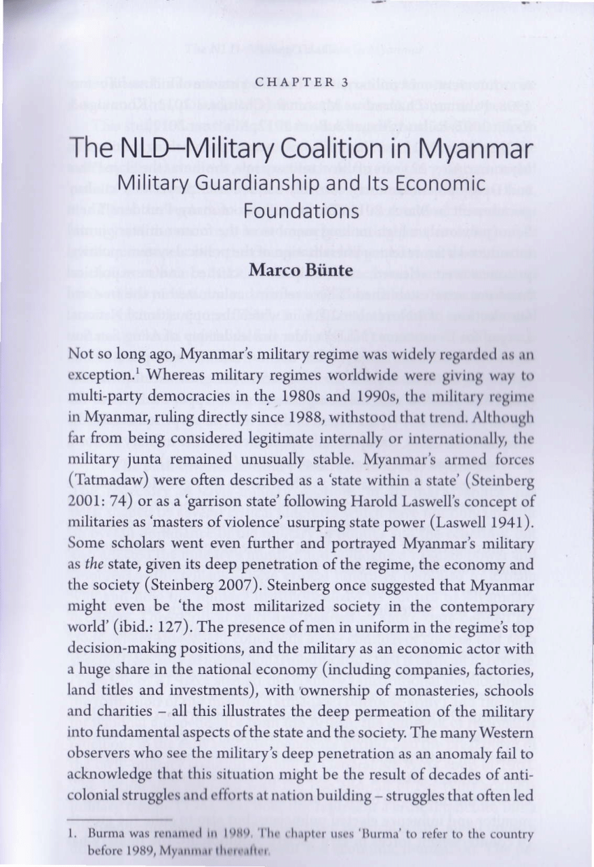 Pdf The Nld Military Coalition In Myanmar Military Guardianship And Its Economic Foundations