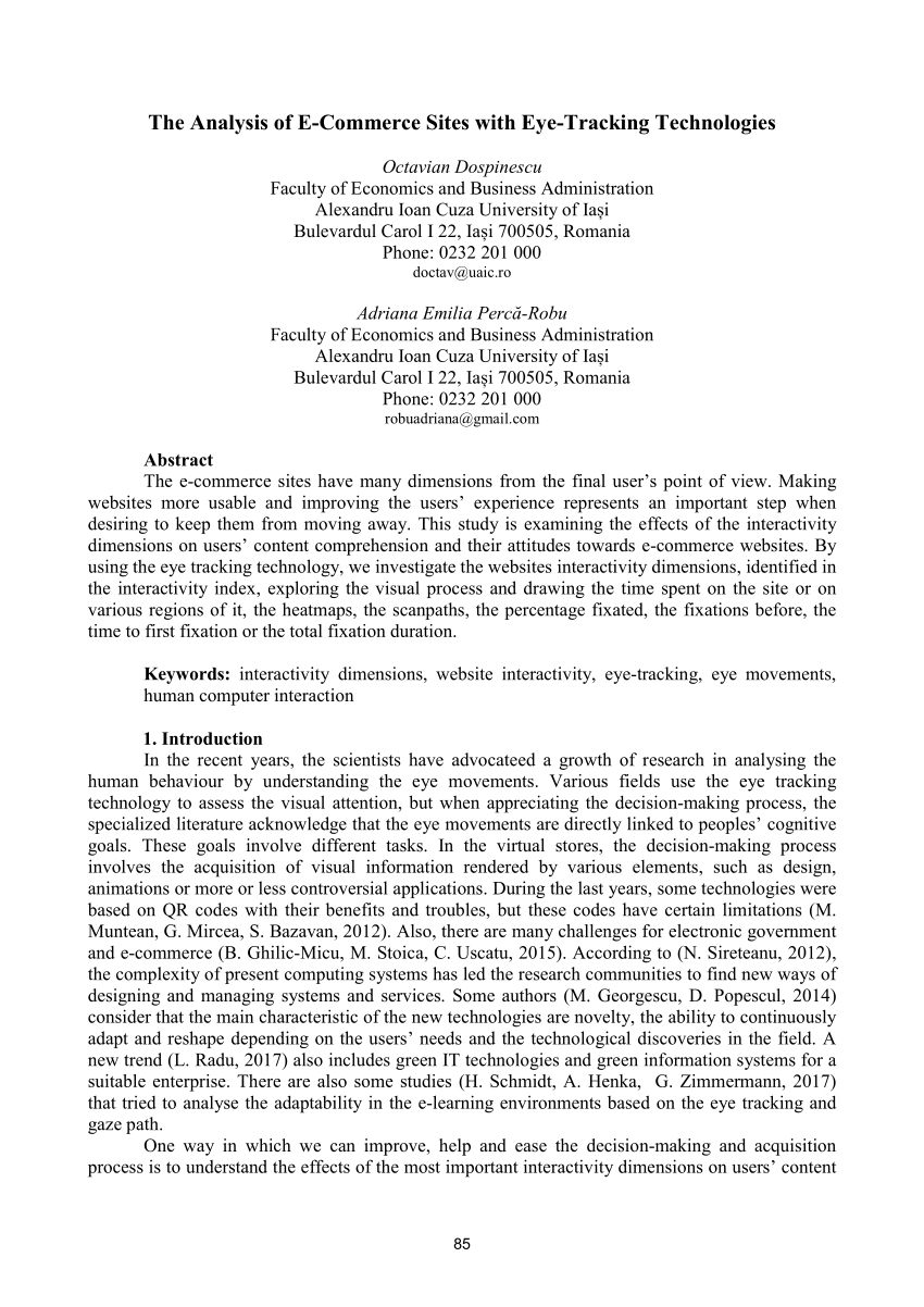 Pdf The Analysis Of E Commerce Sites With Eye Tracking Technologies