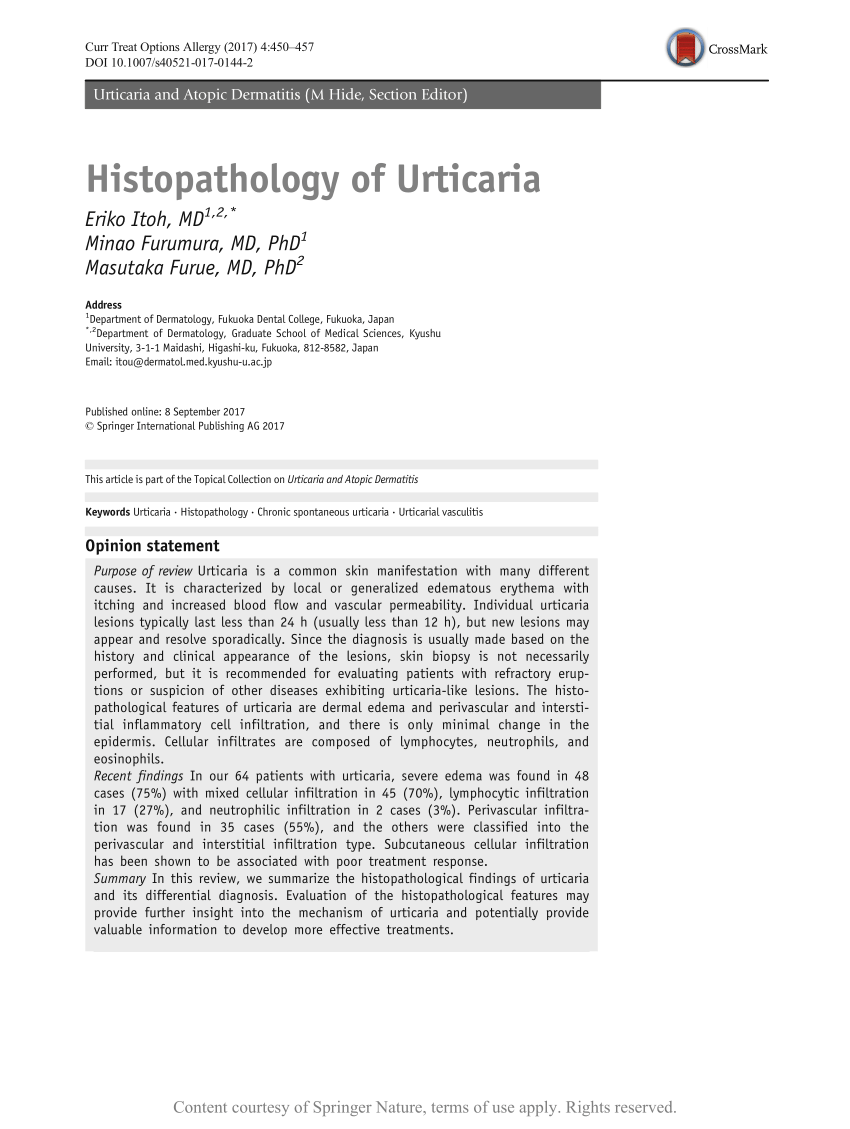 Histopathology Of Urticaria Request Pdf