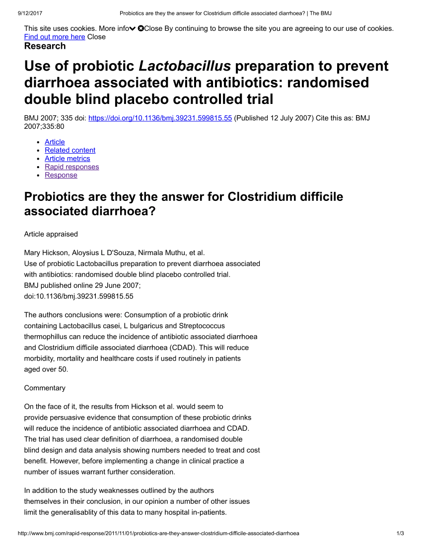 Probiotics are they the answer for Clostridium difficile associated diarrhoea? (PDF Download Available)