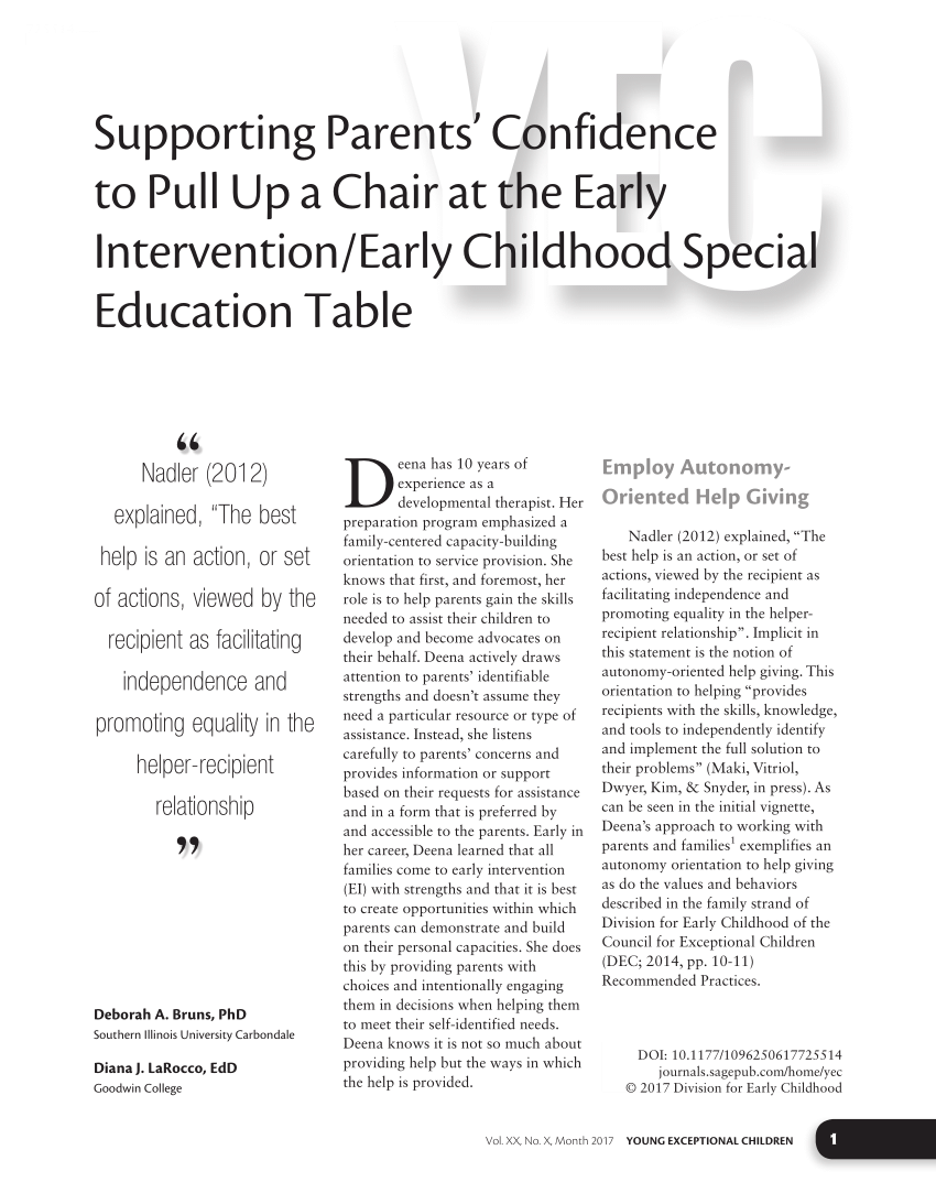 Pdf Supporting Parents Confidence To Pull Up A Chair At The Early Intervention Early Childhood Special Education Table