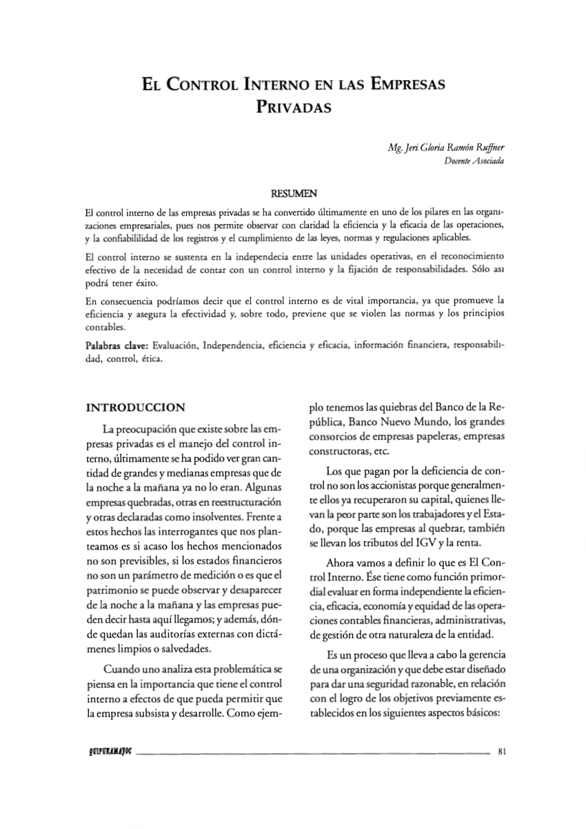 Pdf El Control Interno En Las Empresas Privadas