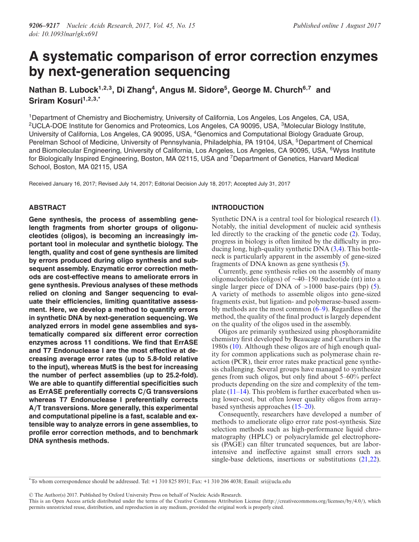 Pdf A Systematic Comparison Of Error Correction Enzymes By Next Generation Sequencing