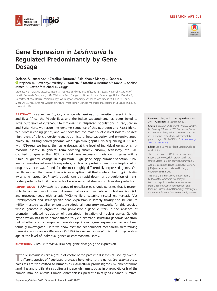 Pdf Gene Expression In Leishmania Is Regulated Predominantly By Gene Dosage