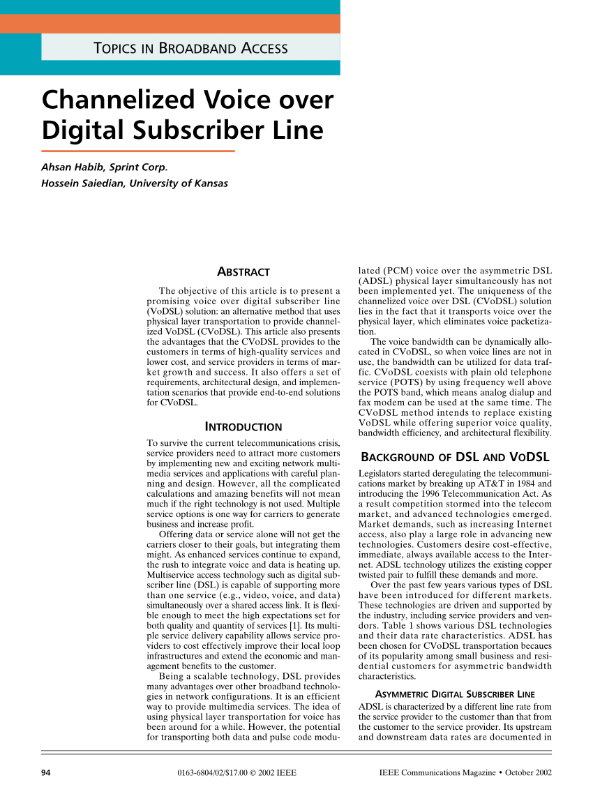 PDF) Channelized voice over digital subscriber line