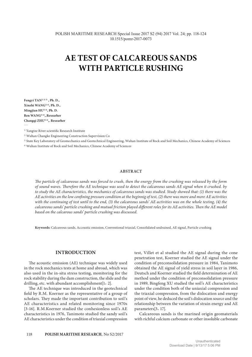 Pdf Ae Test Of Calcareous Sands With Particle Rushing