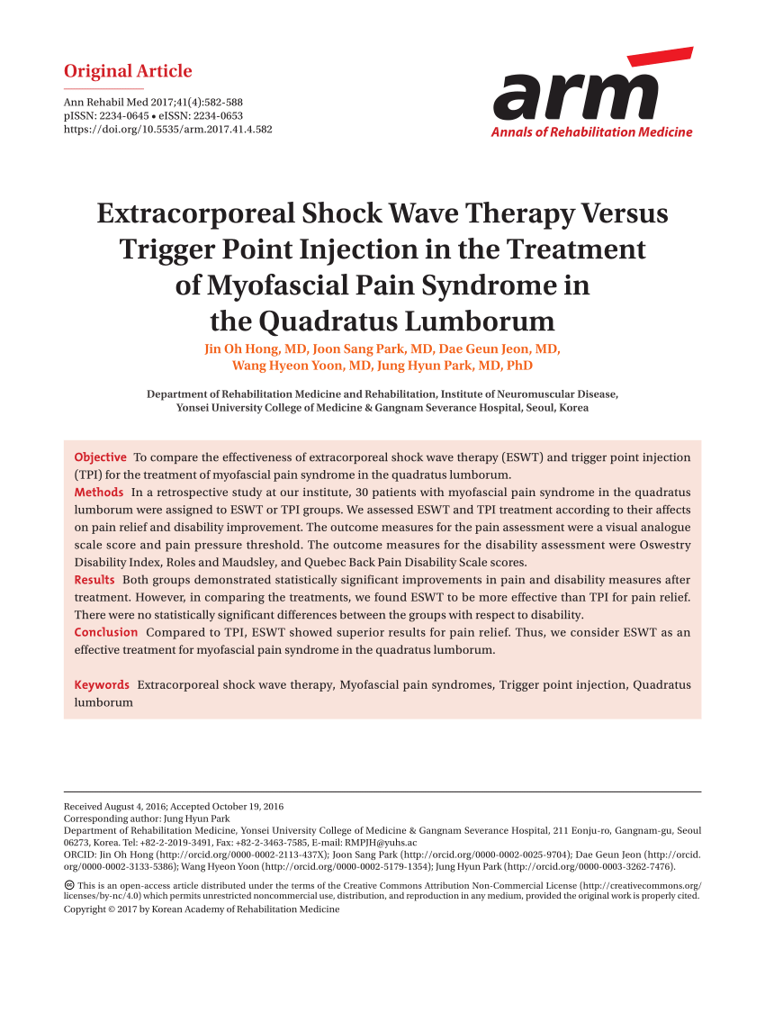 Extracorporeal Shock Wave Therapy—Application for Trigger Points