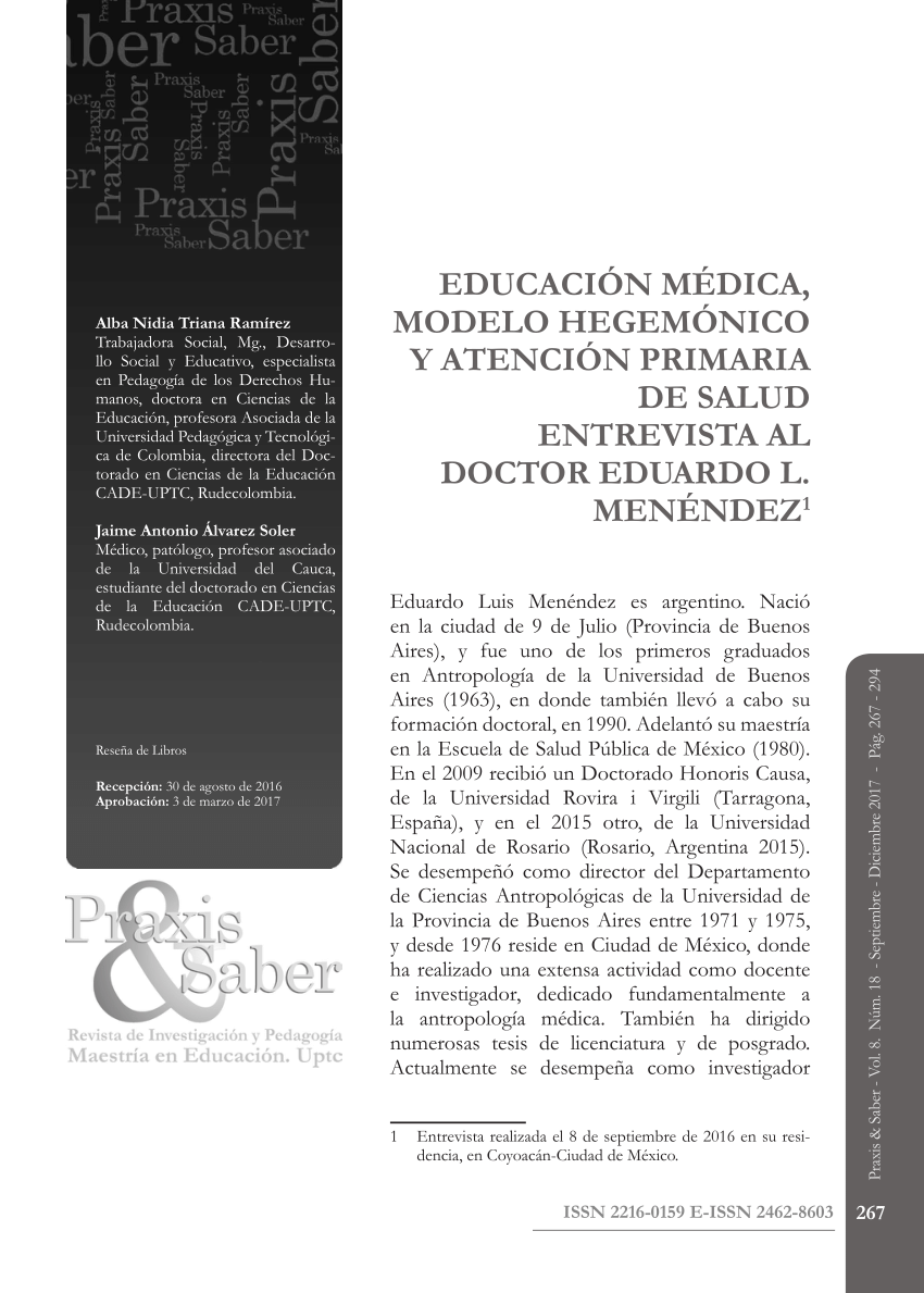 PDF) Educación médica, modelo hegemónico y atención primaria de salud.  Entrevista al doctor Eduardo L. Menéndez