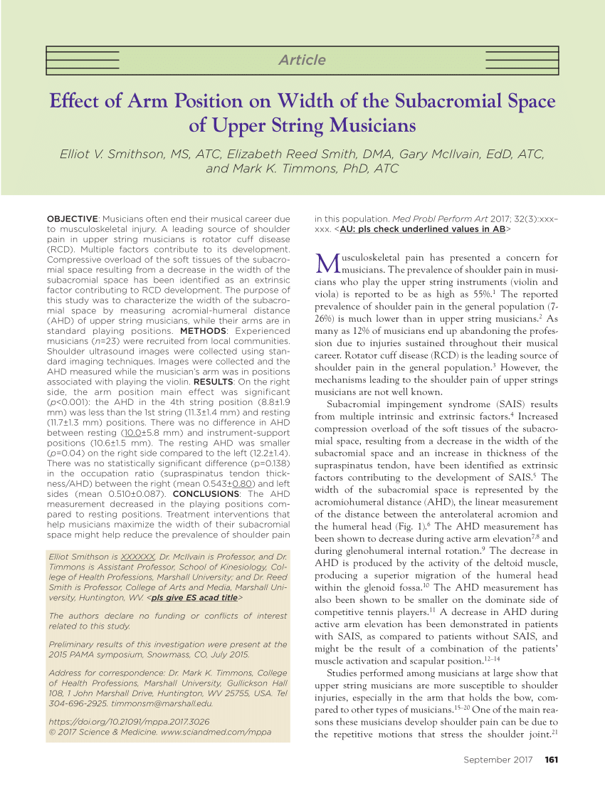 PDF) Effect of Arm Position on Width of the Subacromial Space of Upper  String Musicians