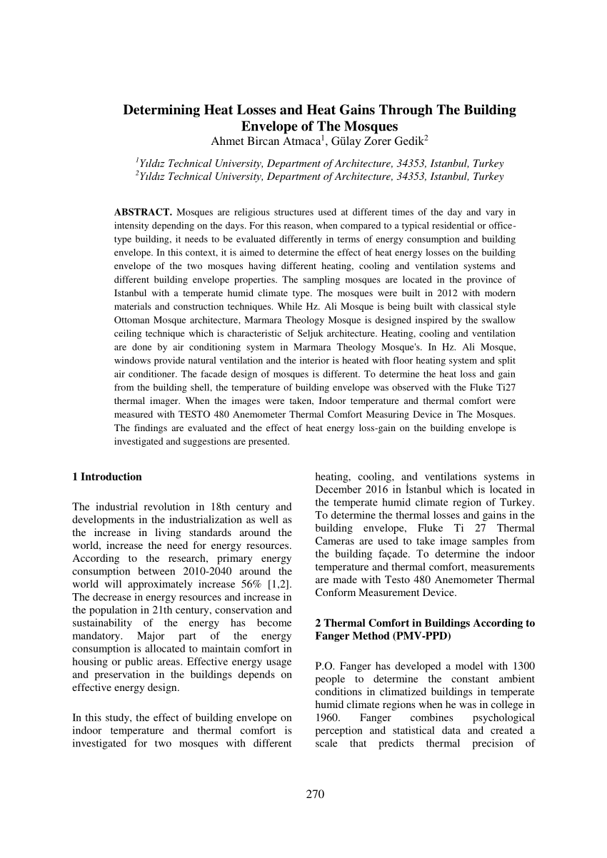 Pdf Determining Heat Losses And Heat Gains Through The Building