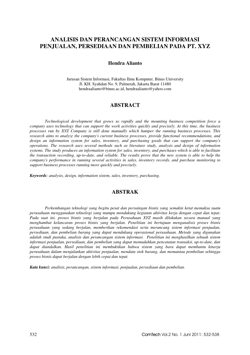 Pdf Analisis Dan Perancangan Sistem Informasi Penjualan Persediaan Dan Pembelian Pada Pt Xyz 4203