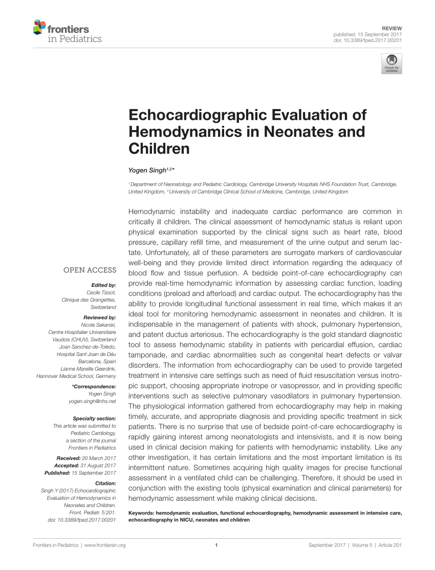 PDF Echocardiographic Evaluation of Hemodynamics in Neonates and