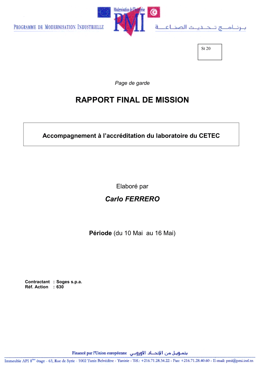 (PDF) RAPPORT FINAL DE MISSION Accompagnement à l'accréditation du