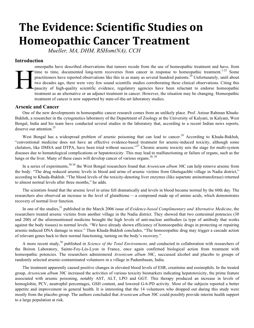 Pdf The Evidence Scientific Studies On Homeopathic Cancer Treatment