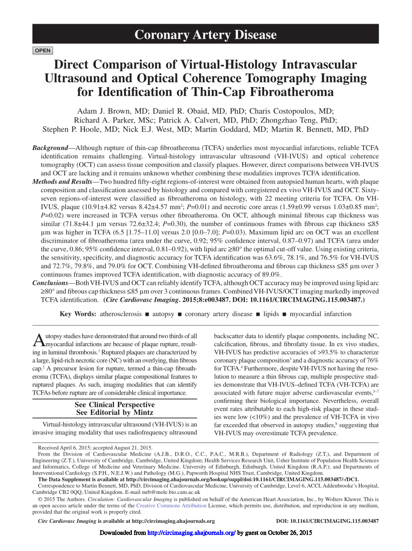 (PDF) VH-IVUS and OCT identification of TCFA