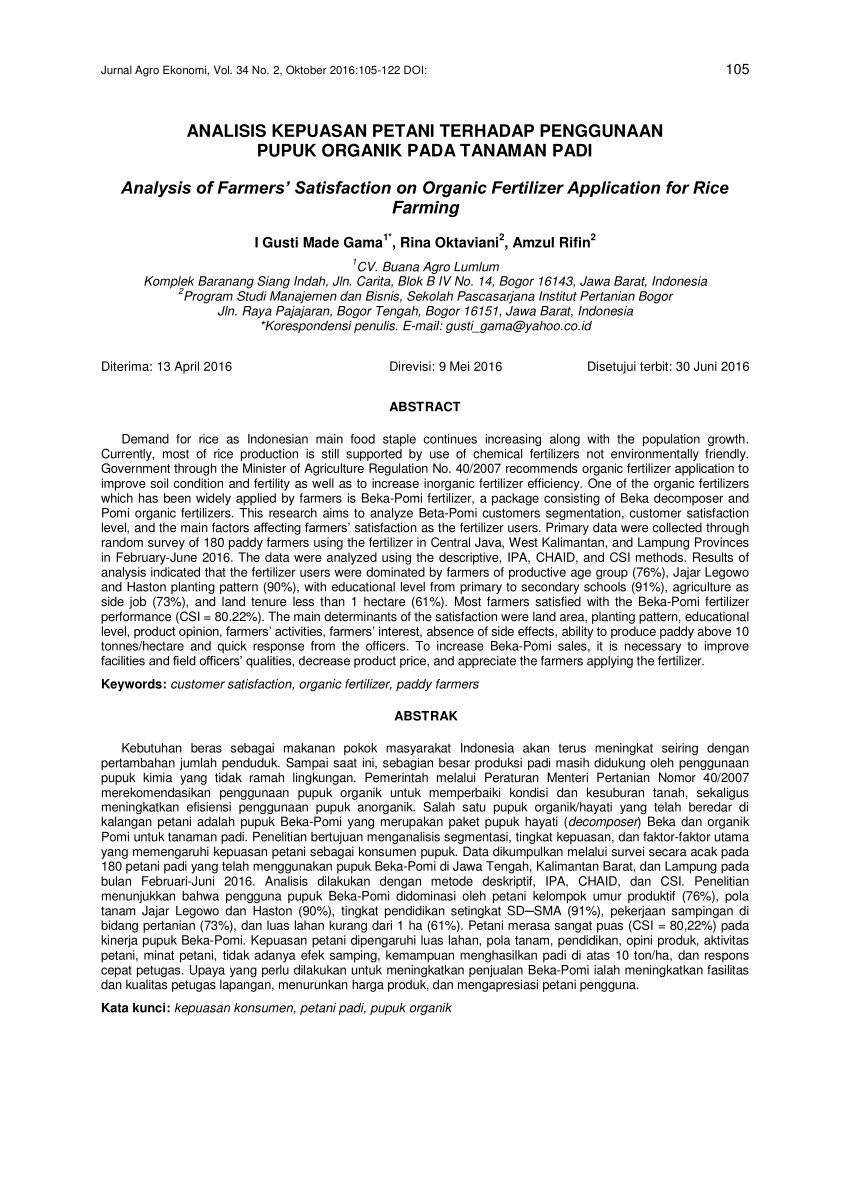  PDF  Analisis Kepuasan Petani terhadap Penggunaan Pupuk  