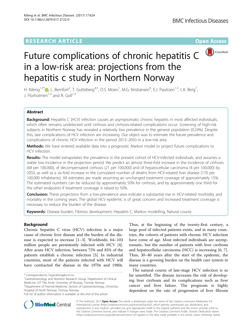 Pdf Future Complications Of Chronic Hepatitis C In A Low Risk Area Projections From The Hepatitis C Study In Northern Norway