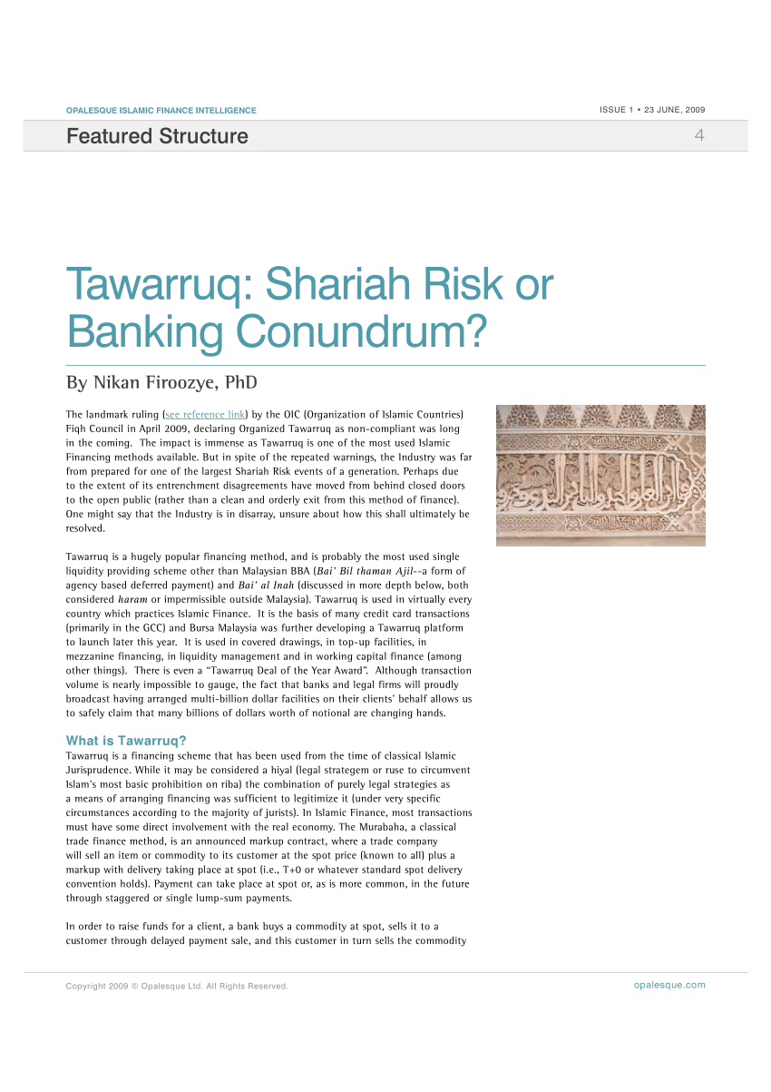 Pdf Tawarruq Shariah Risk Or Banking Conundrum