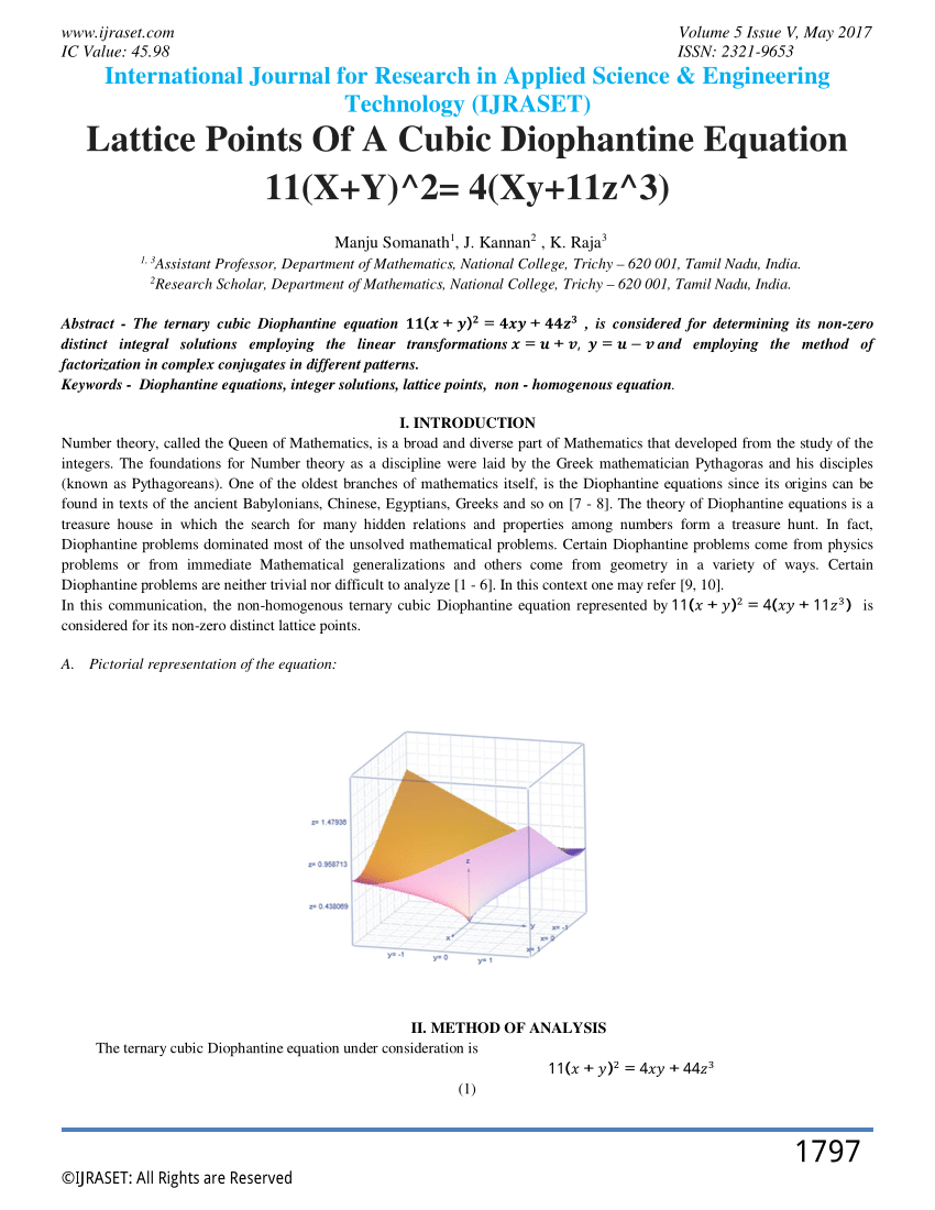 Pdf Lattice Points Of A Cubic Diophantine Equation 11 X Y 2 4 Xy 11z 3