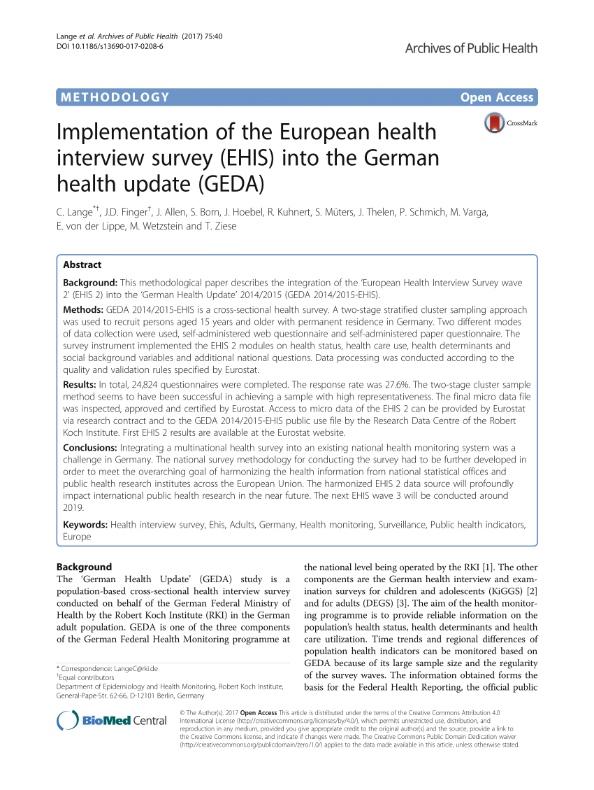 Pdf Implementation Of The European Health Interview Survey - 