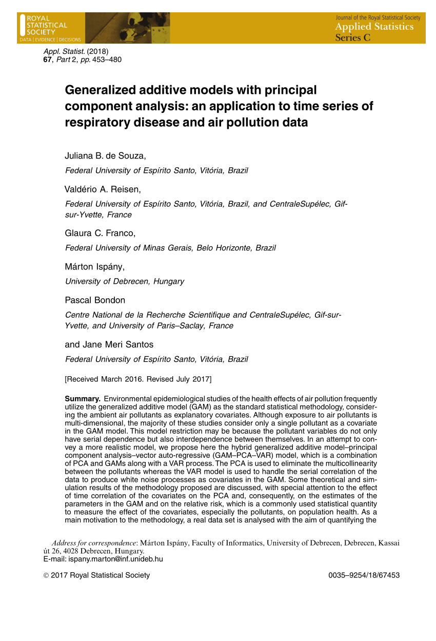 Pdf Generalized Additive Model With Principal Component Analysis An Application To Time Series Of Respiratory Disease And Air Pollution Data