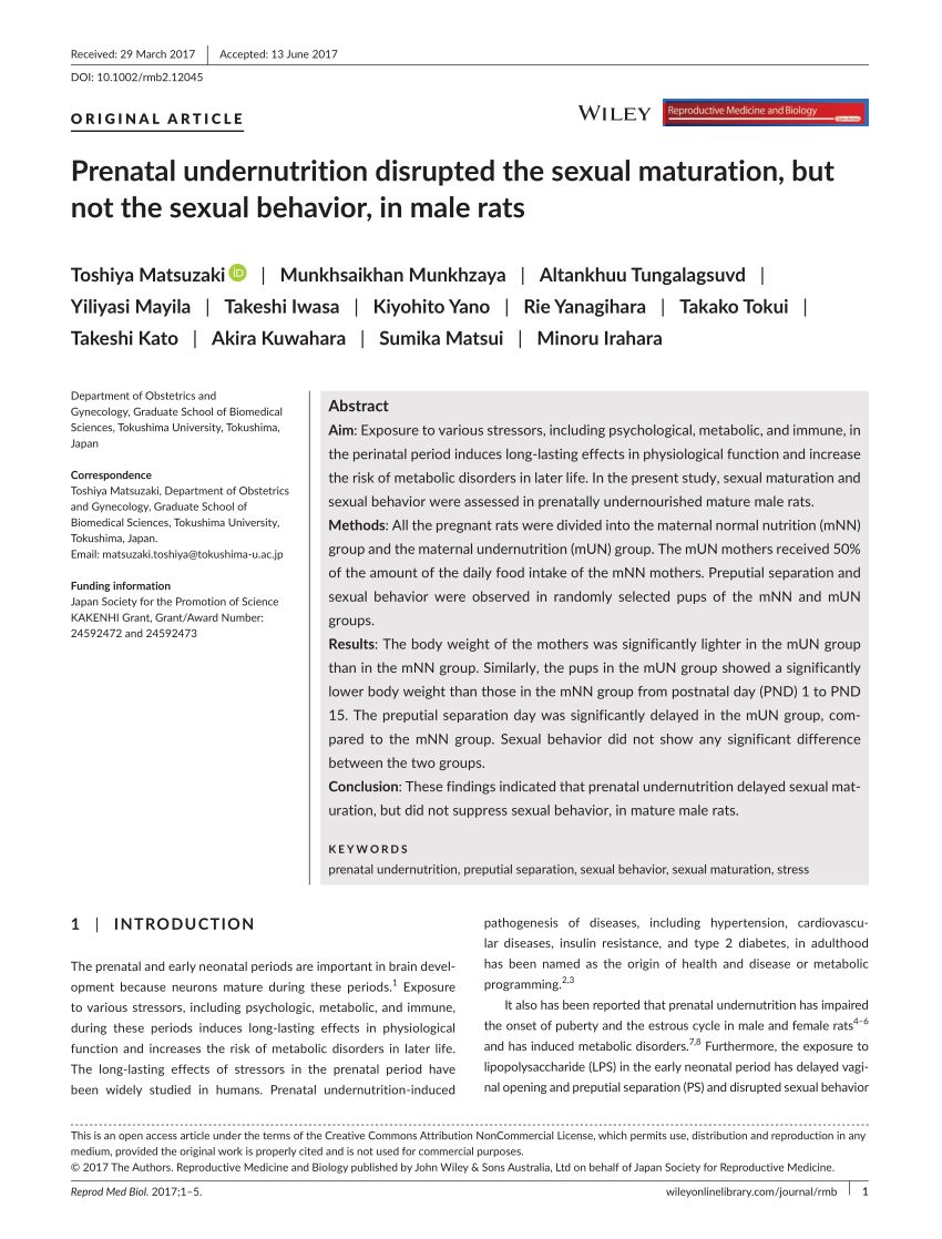 Pdf Prenatal Undernutrition Disrupted The Sexual Maturation But Not The Sexual Behavior In 4673