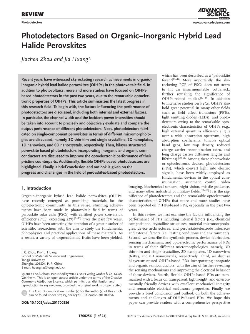 PDF) Photodetectors Based on Organic-Inorganic Hybrid Lead Halide  Perovskites