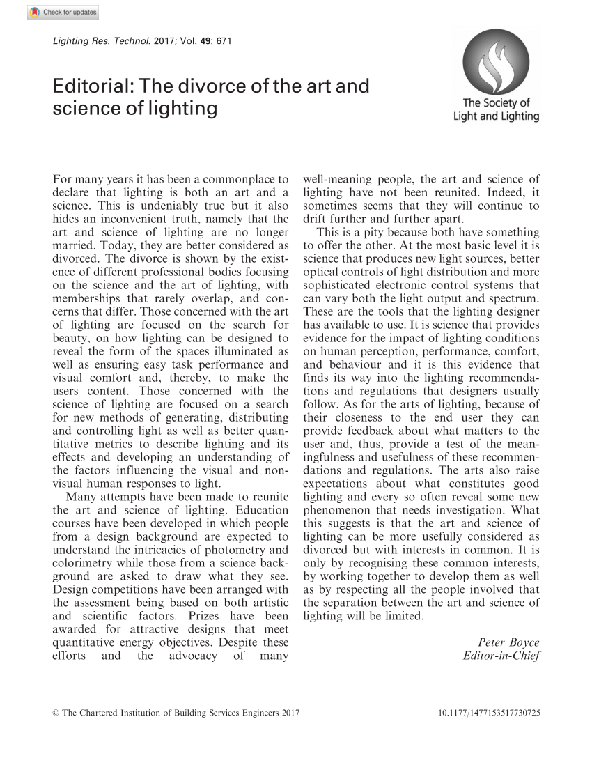 afsnit Kæreste skør PDF) Editorial: The divorce of the art and science of lighting