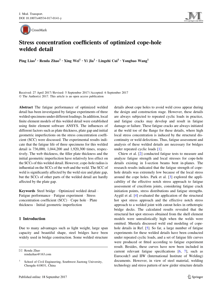 (PDF) Stress concentration coefficients of optimized cope-hole welded ...