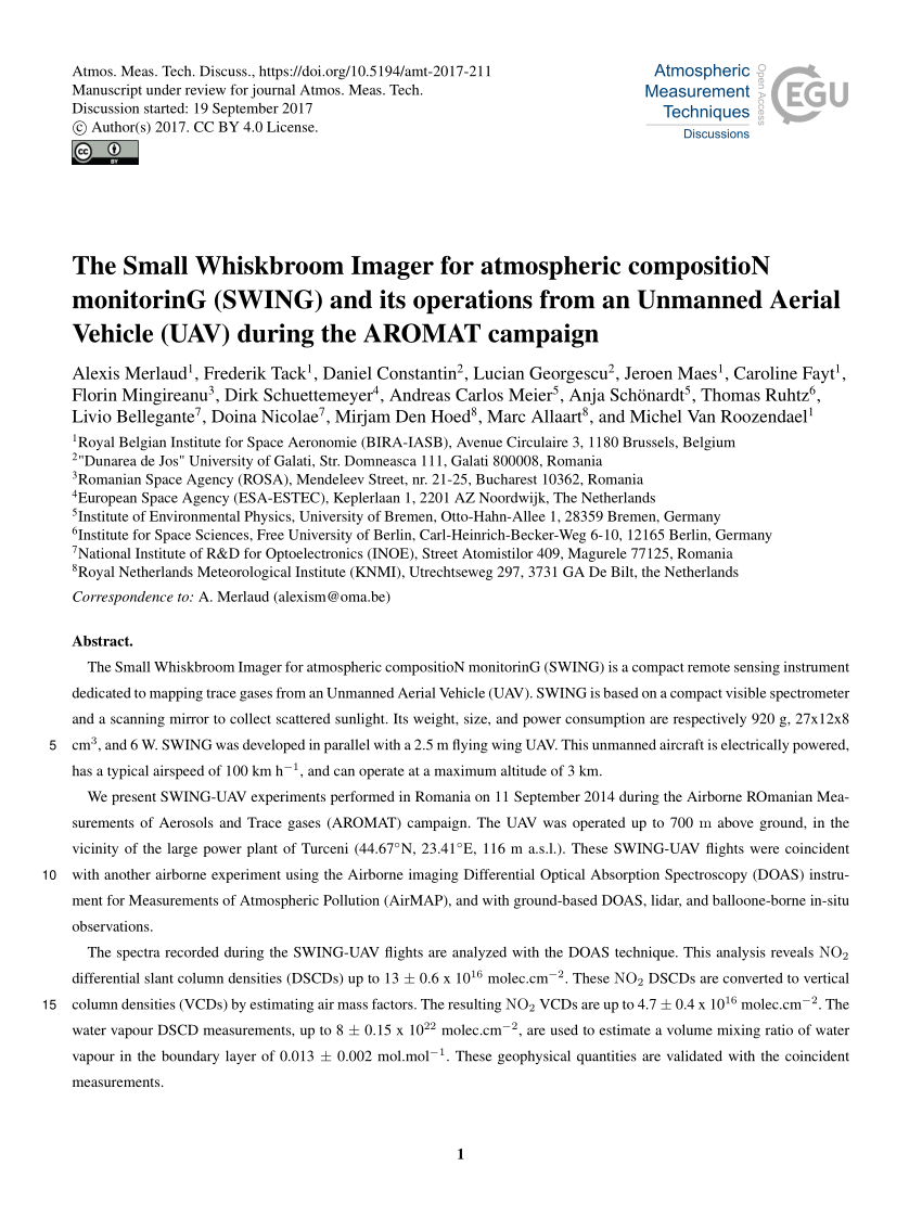 PDF) The Small Whiskbroom Imager for atmospheric compositioN ...