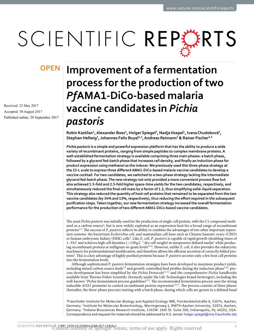 PDF) Improvement of a fermentation process for the production of ...