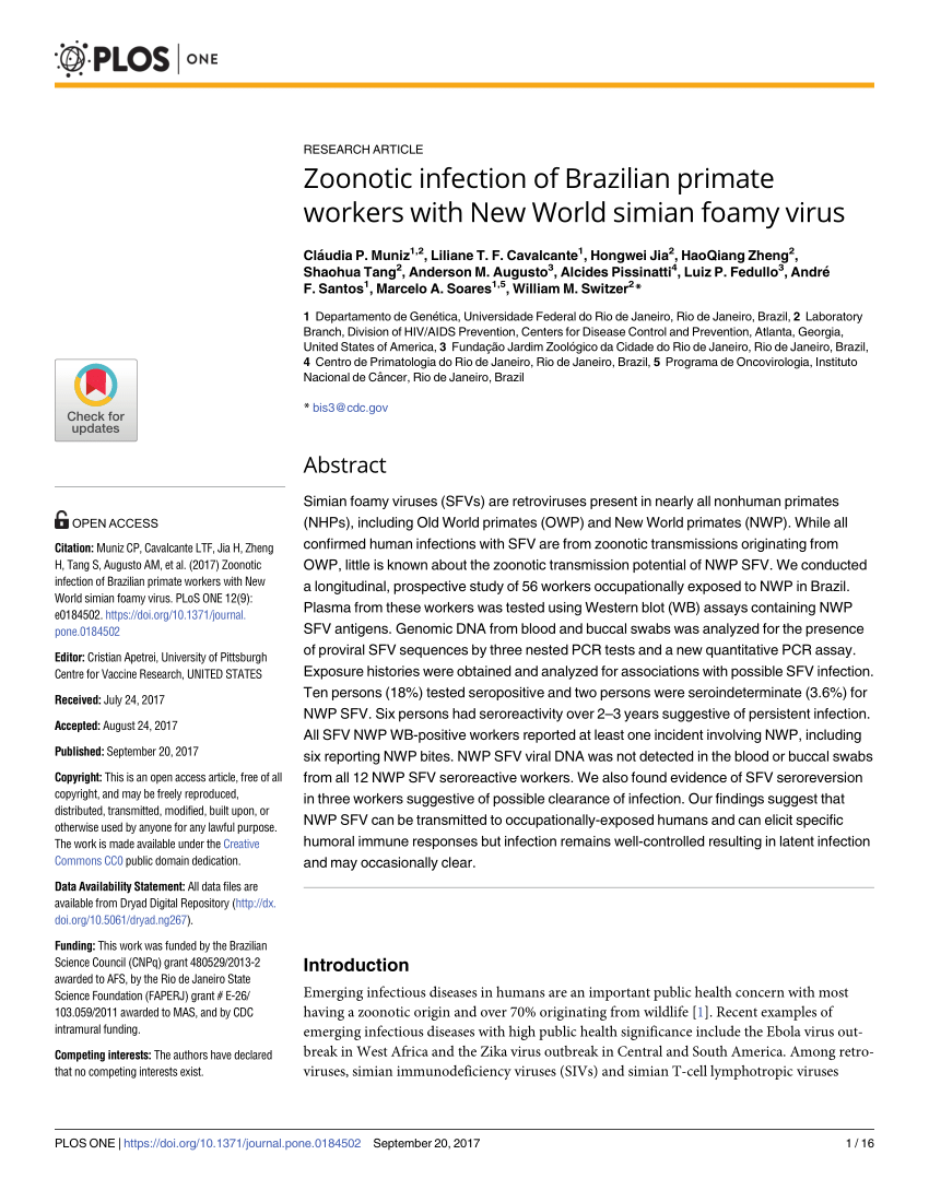 (PDF) Zoonotic infection of Brazilian primate workers with New World