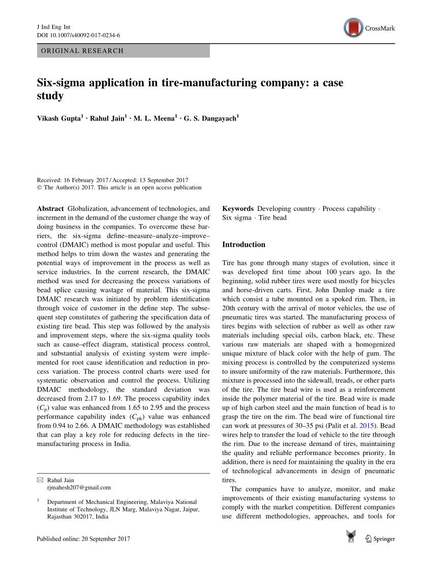 six sigma application in tire manufacturing company a case study