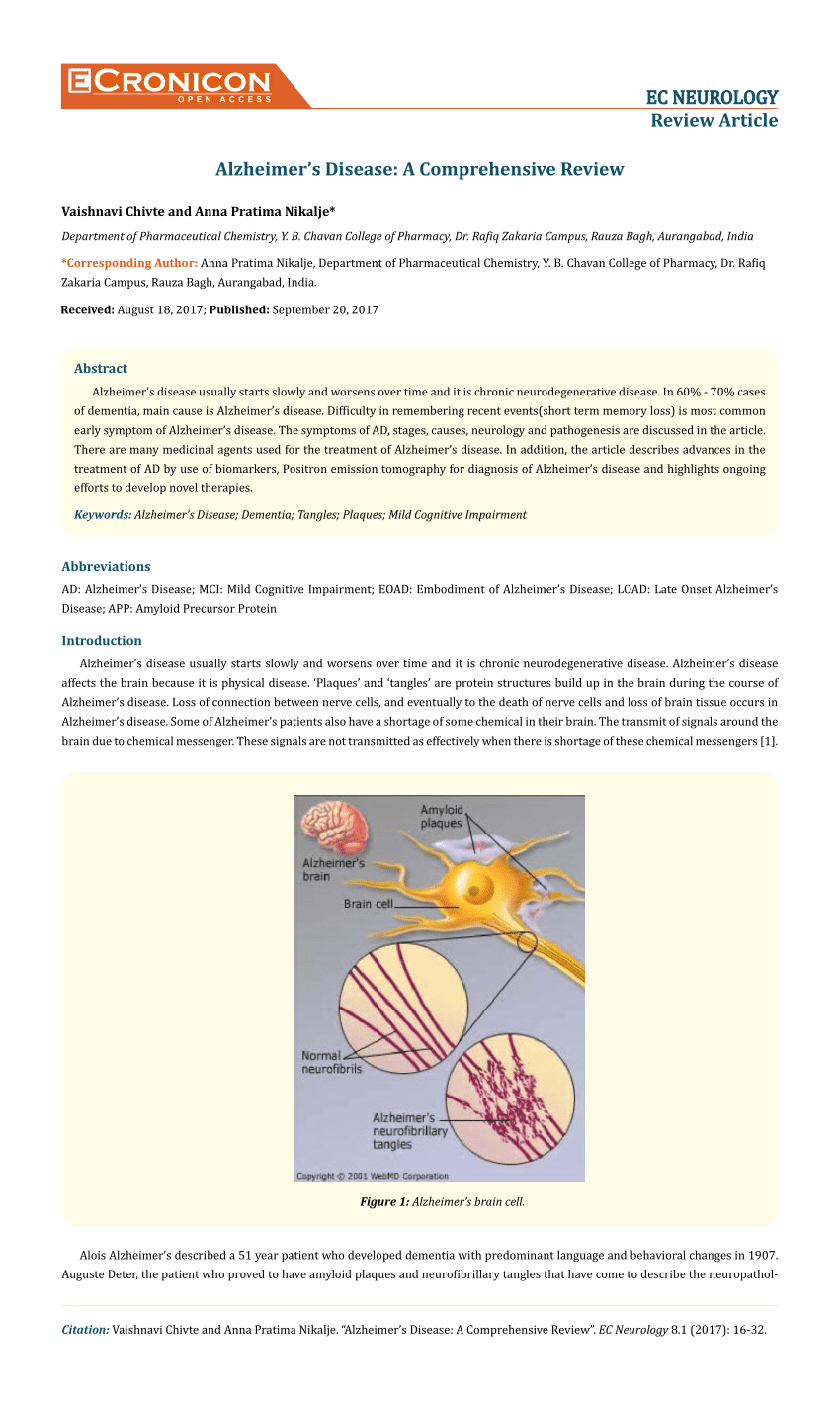 (PDF) EC NEUROLOGY Alzheimer's Disease A Comprehensive Review