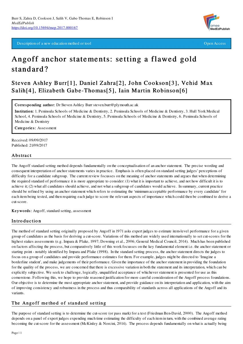 PDF) Angoff anchor statements: setting a flawed gold standard?