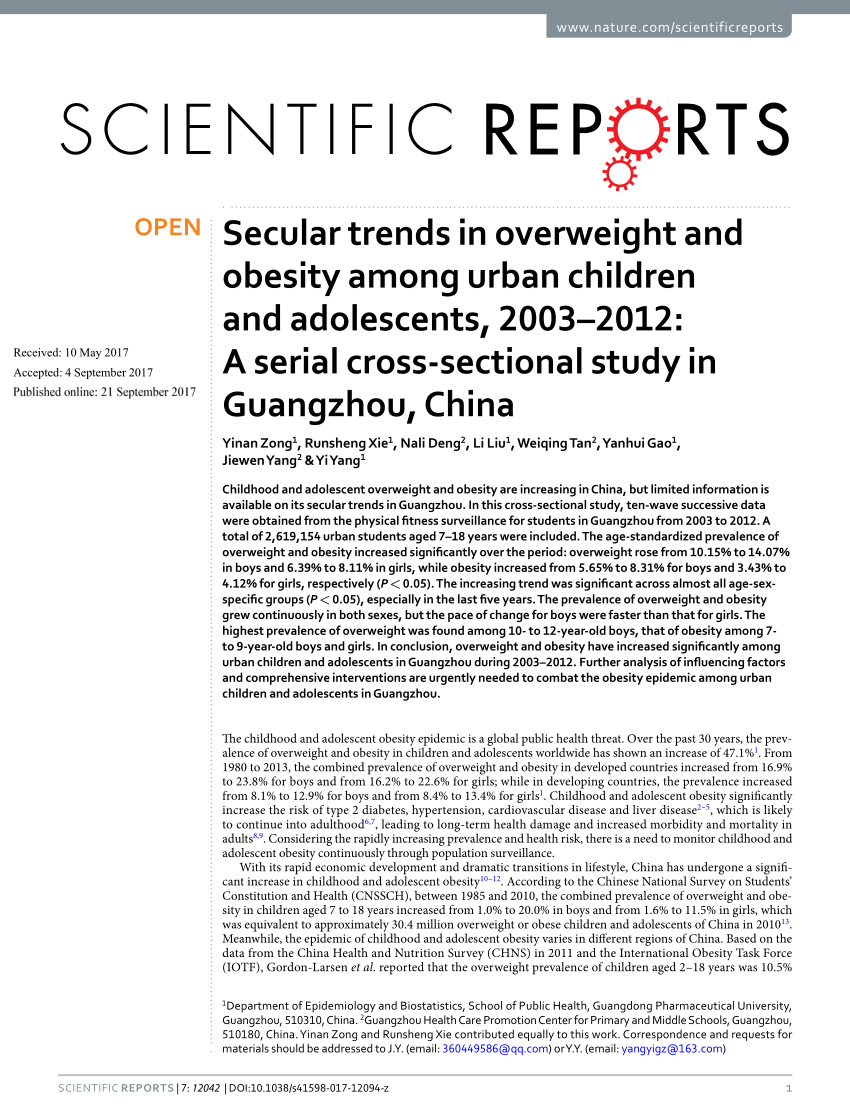 PDF) Secular trends in overweight and obesity among urban children 