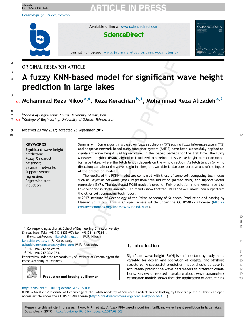 Pdf A Fuzzy Knn Based Model For Significant Wave Height Prediction In Large Lakes
