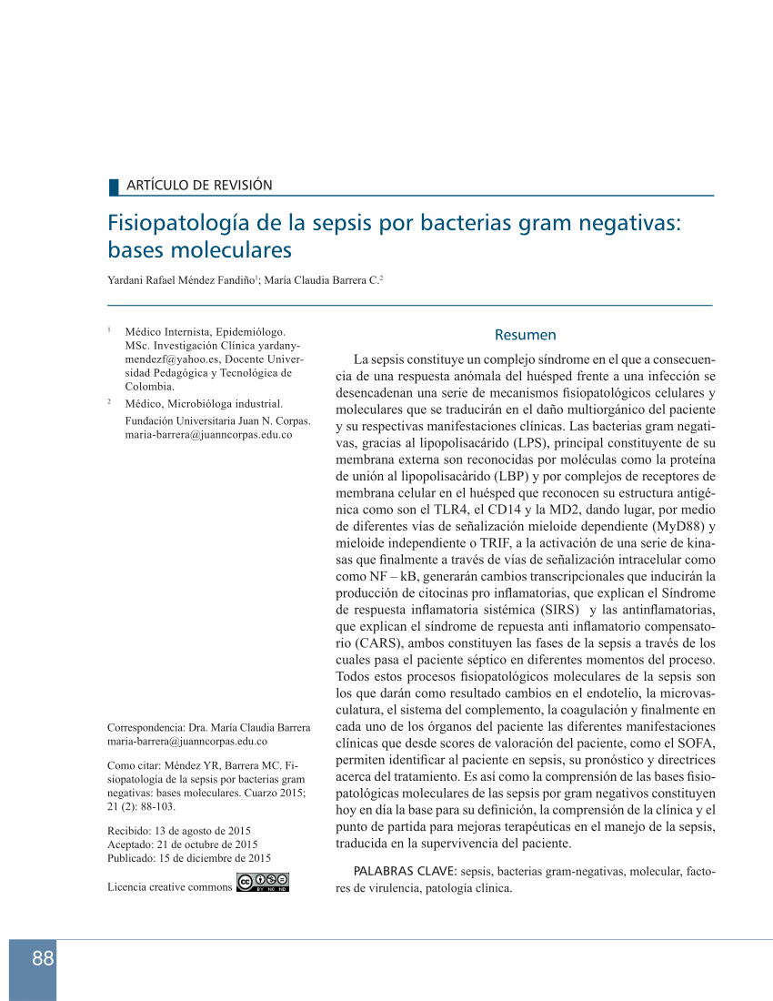 (PDF) Fisiopatología de la sepsis por bacterias gram negativas: bases