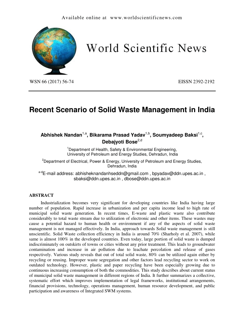 research paper on solid waste management in india pdf